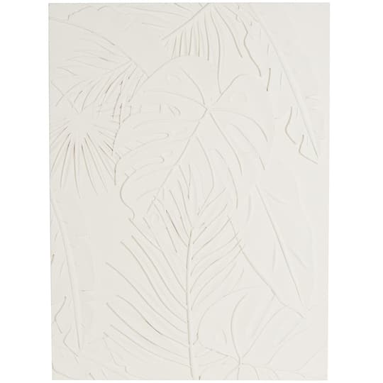 35" x 47" White Wooden Leaf Embossed Wall Décor